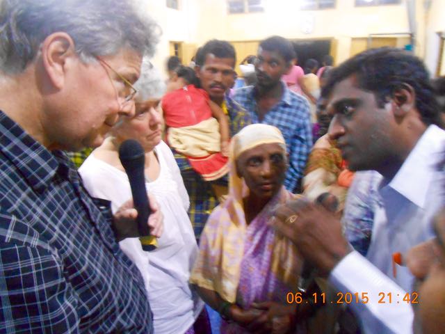 Tom and Susan ministering to people at Calvary Daiva Sannidhi Church.